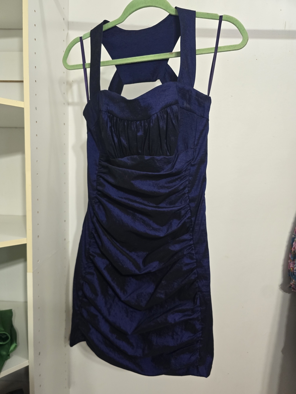 Cache Satin Dress in Deep Navy Blue